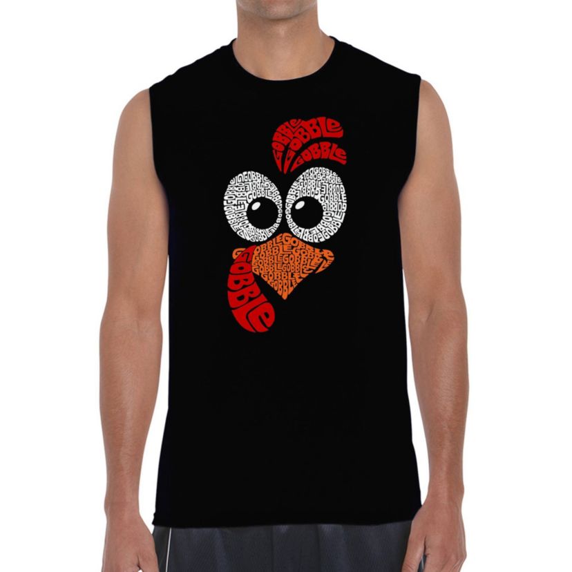 Mens Word Art Sleeveless T-Shirt - Turkey Face