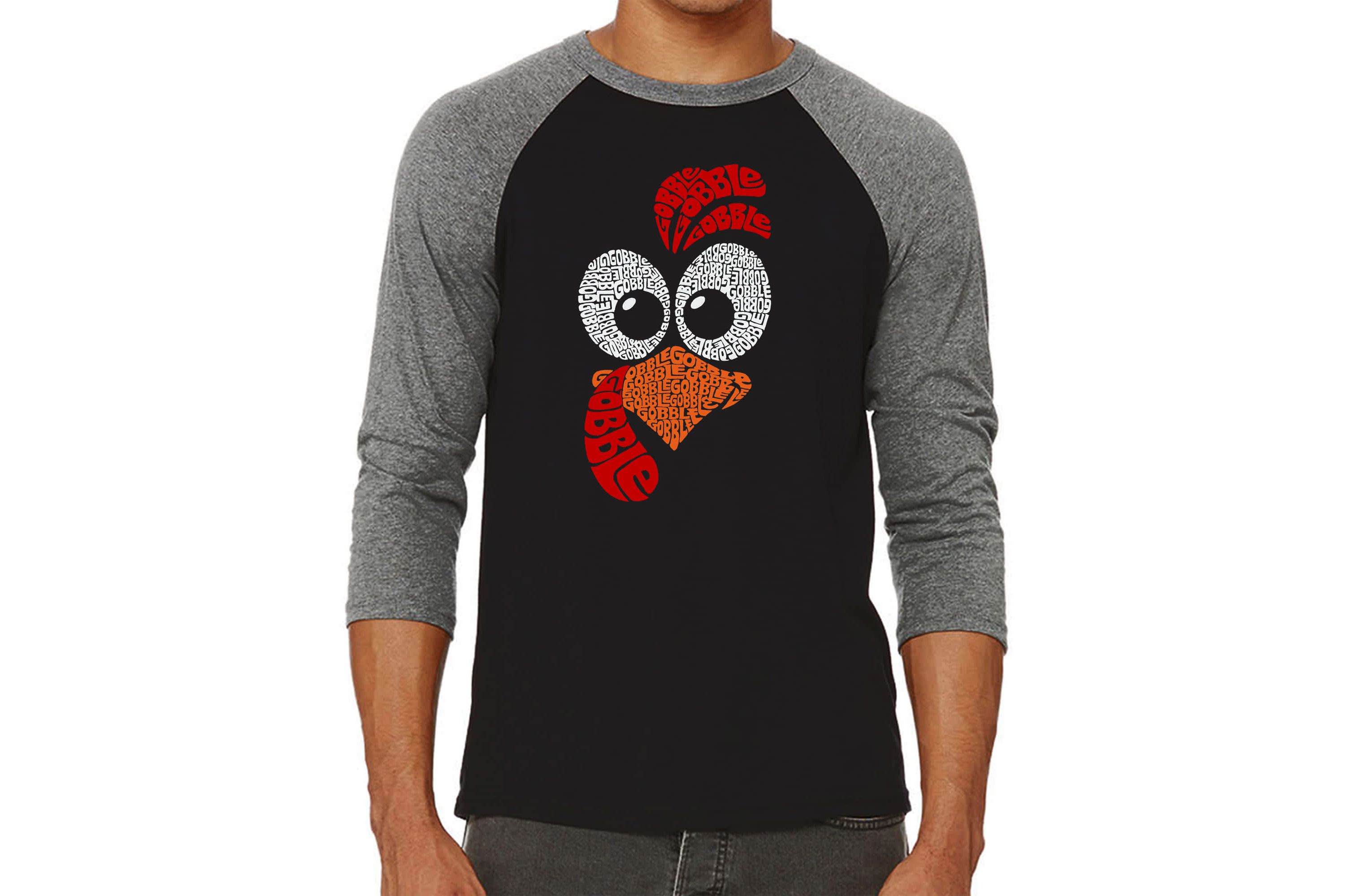 Mens Raglan Baseball Word Art T-Shirt - Turkey Face