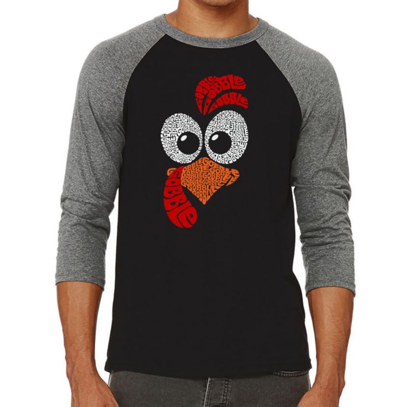 Mens Raglan Baseball Word Art T-Shirt - Turkey Face
