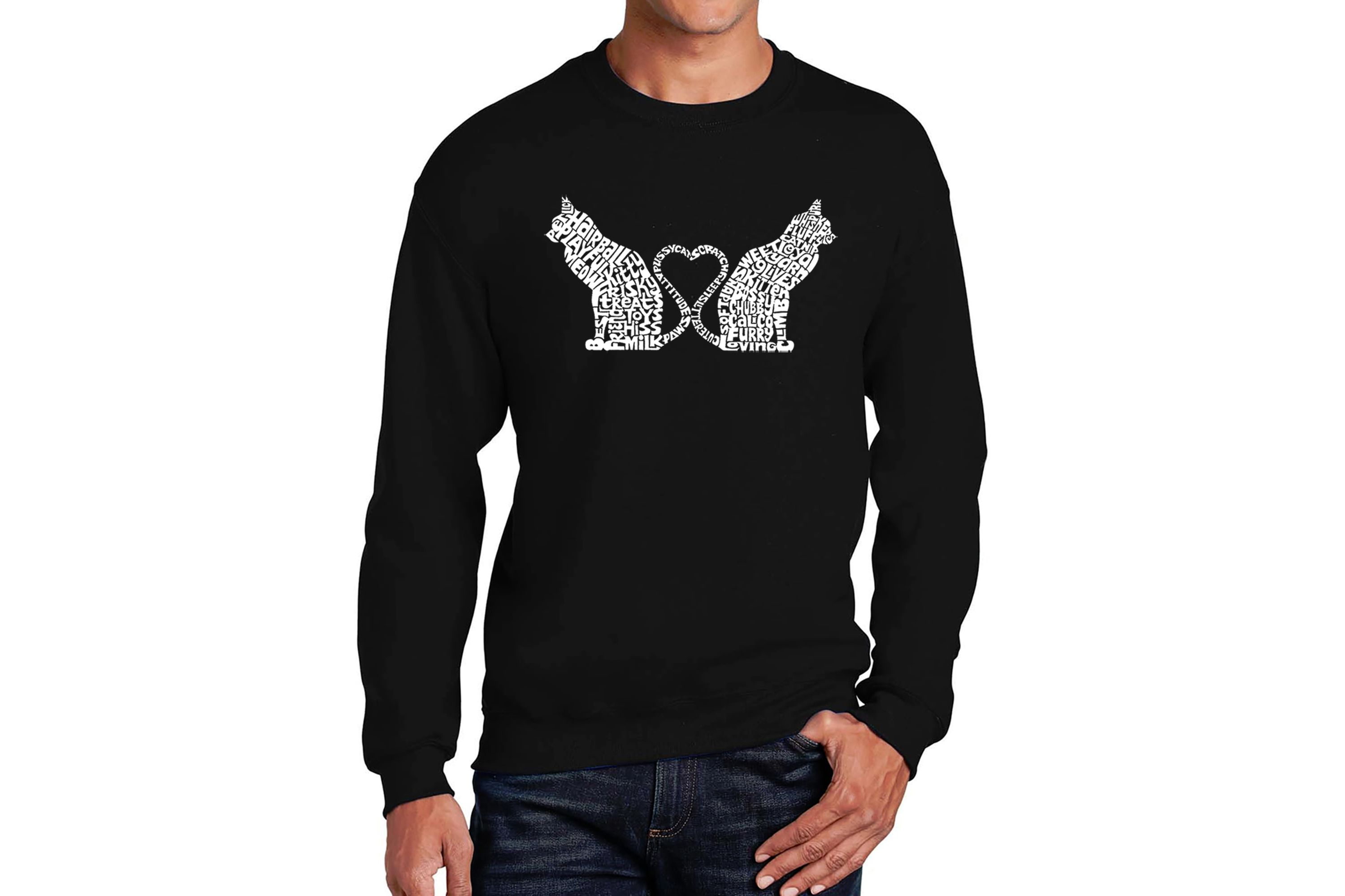 Mens Word Art Crewneck Sweatshirt - Cat Tail Hearts
