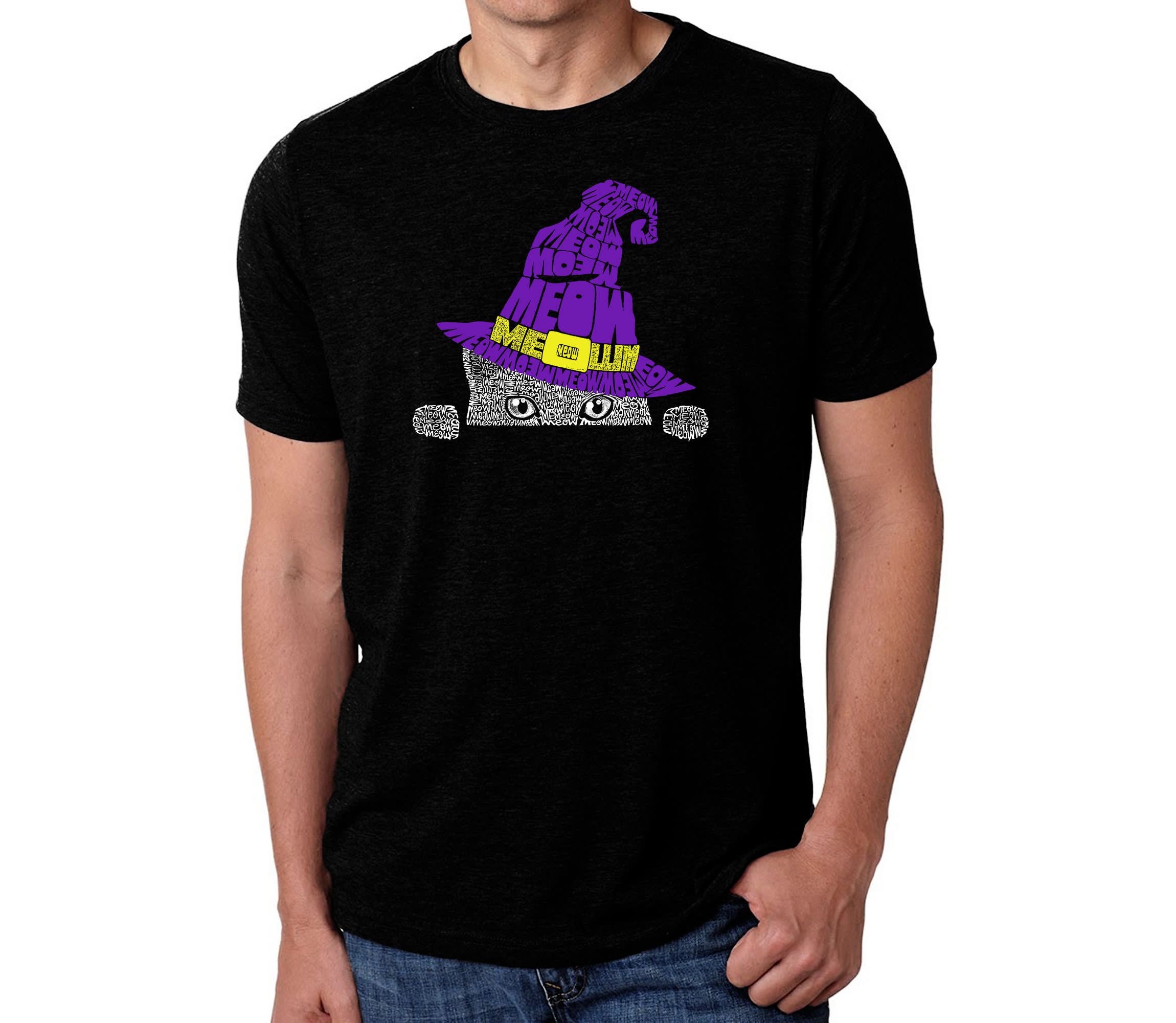 Mens Premium Blend Word Art T-Shirt - Peeking Witch Cat