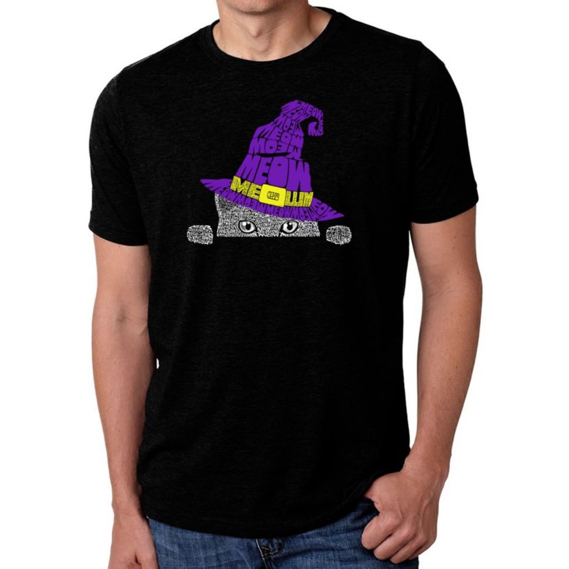 Mens Premium Blend Word Art T-Shirt - Peeking Witch Cat