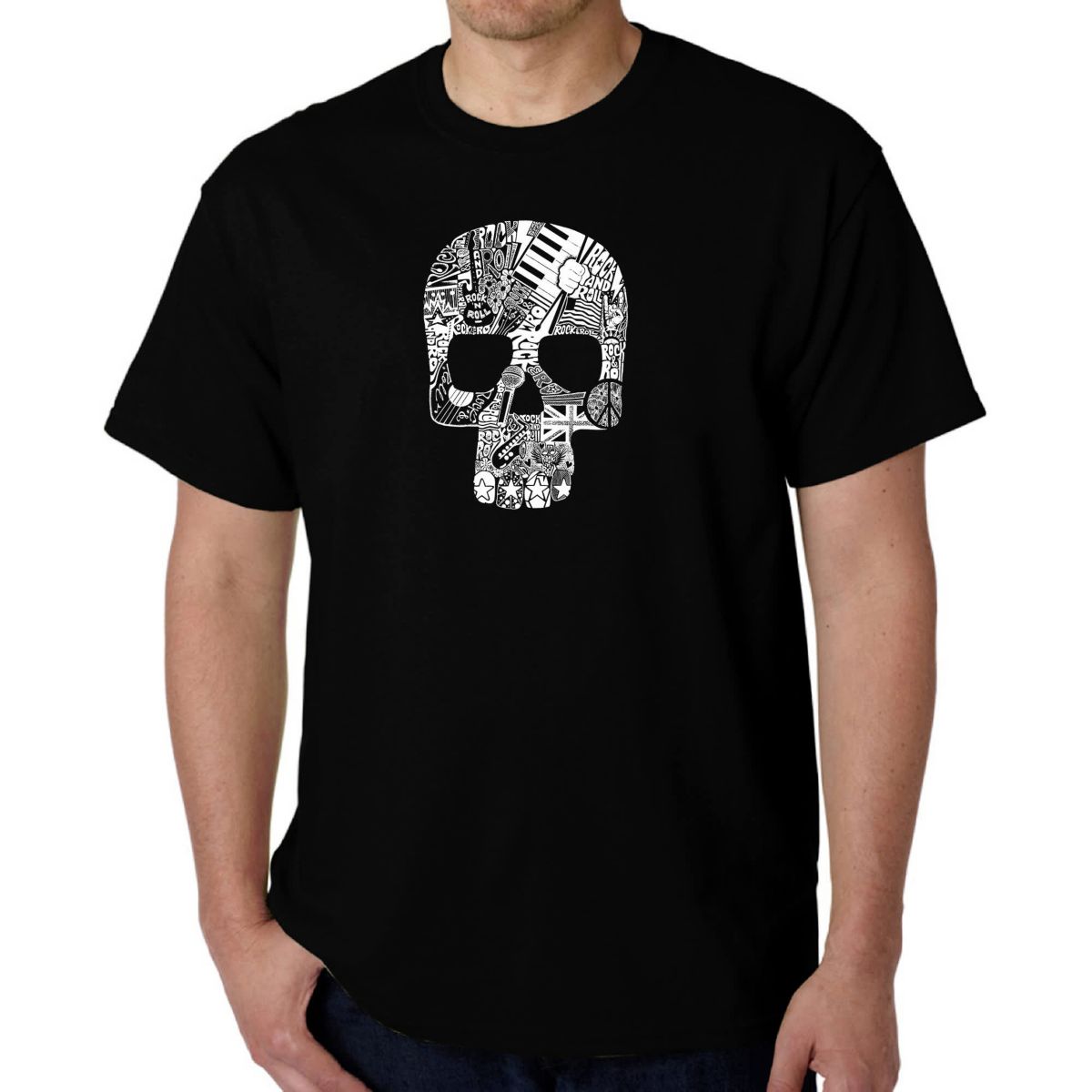 Mens Word Art T-Shirt - Rock n Roll Skull