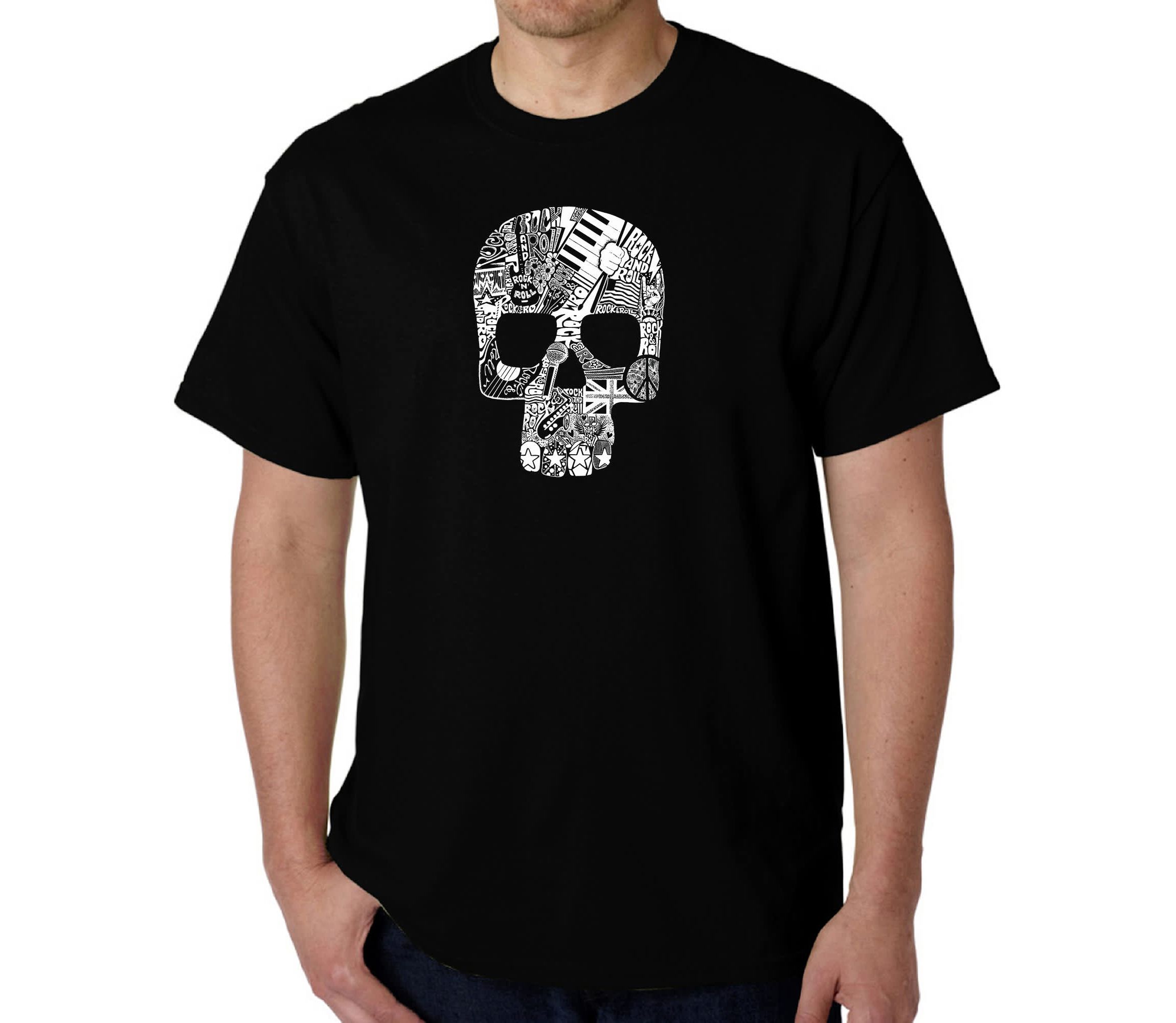 Mens Word Art T-Shirt  - Rock n Roll Skull
