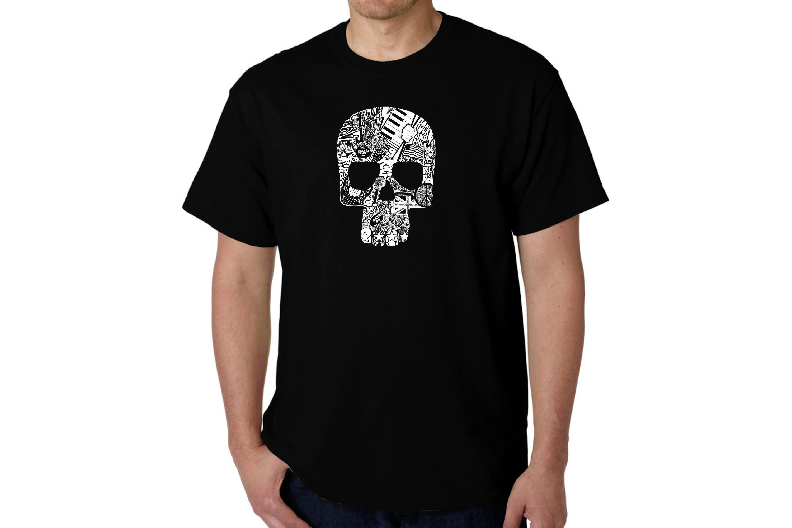 Mens Word Art T-Shirt  - Rock n Roll Skull