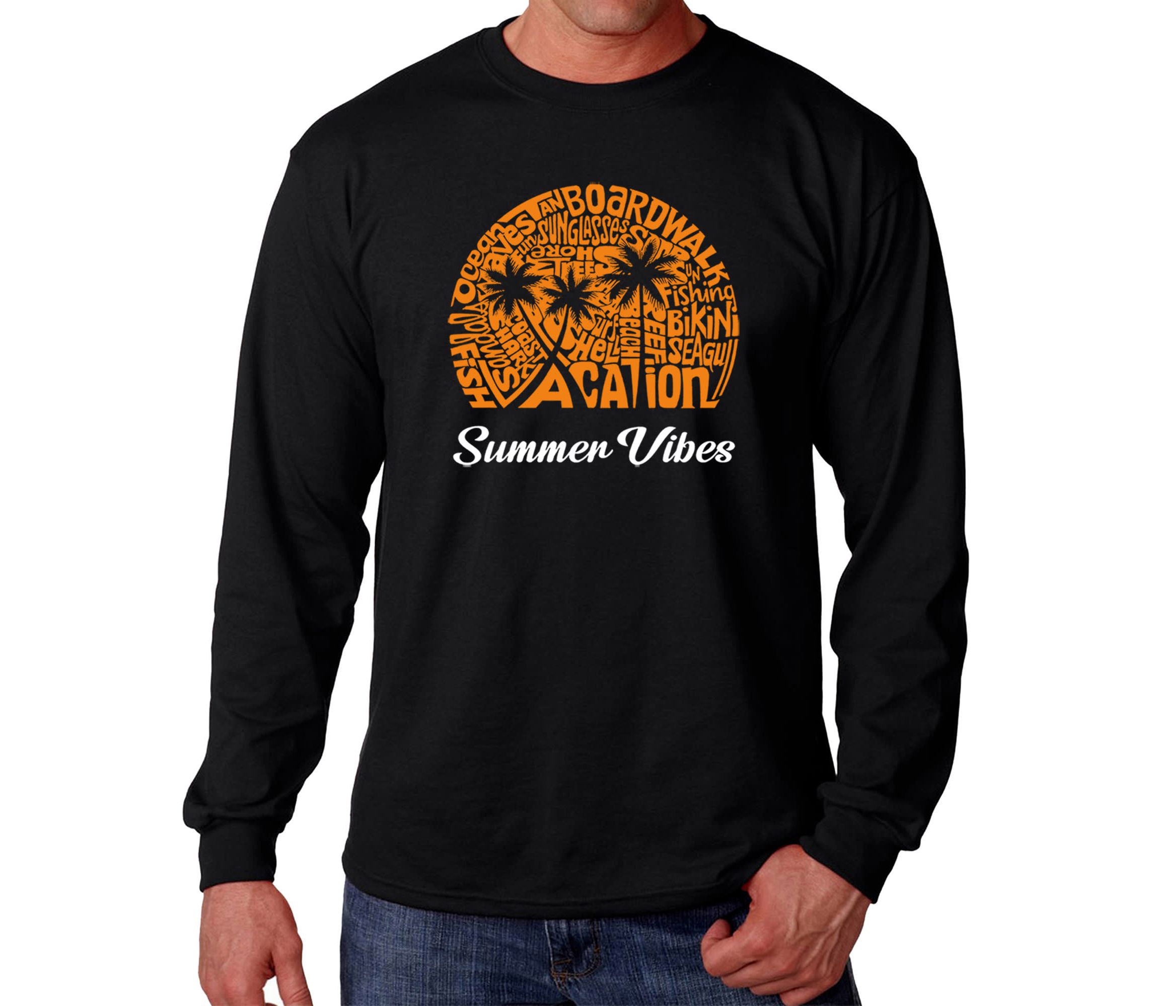 Mens Word Art Long Sleeve T-Shirt - Summer Vibes