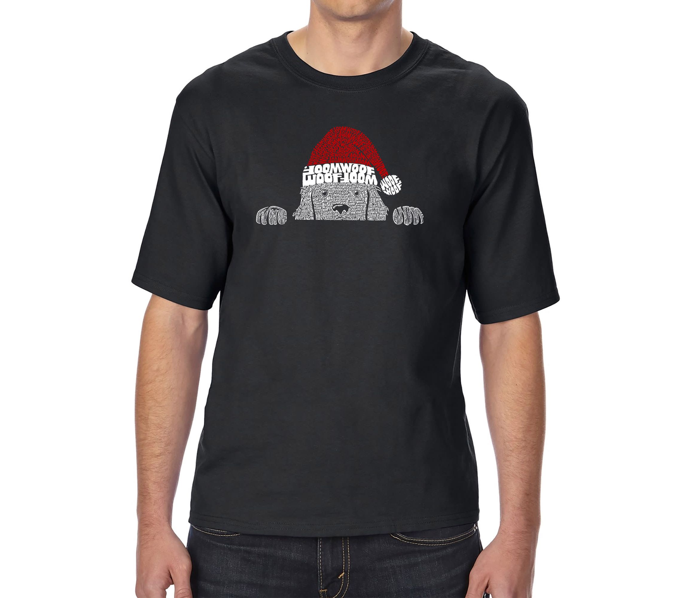 Mens Tall and Long Word Art T-Shirt  - Christmas Peeking Dog