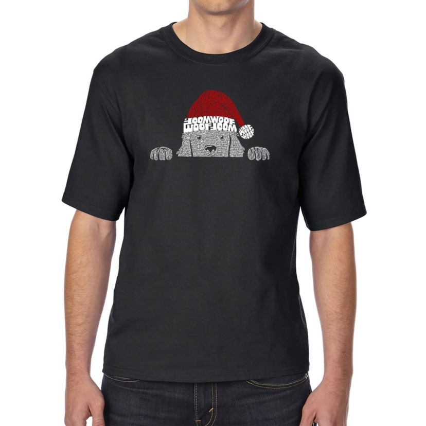 Mens Tall and Long Word Art T-Shirt  - Christmas Peeking Dog