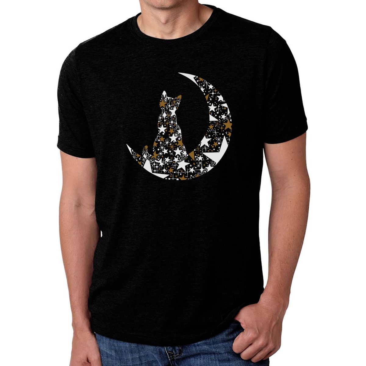 Cat Sitting On Moon - Mens Premium Blend Word Art T-Shirt