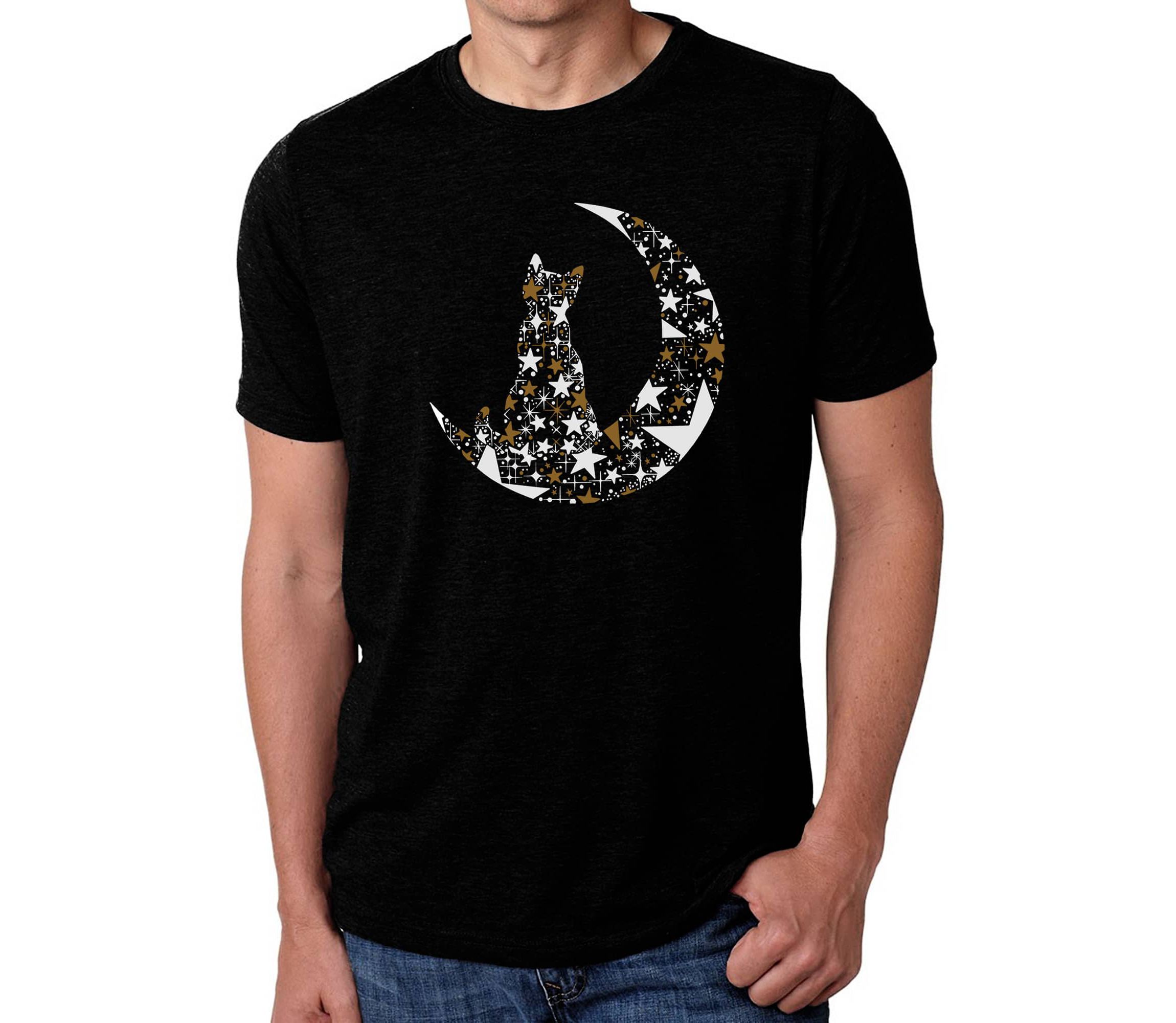 Cat Sitting On Moon - Mens Premium Blend Word Art T-Shirt