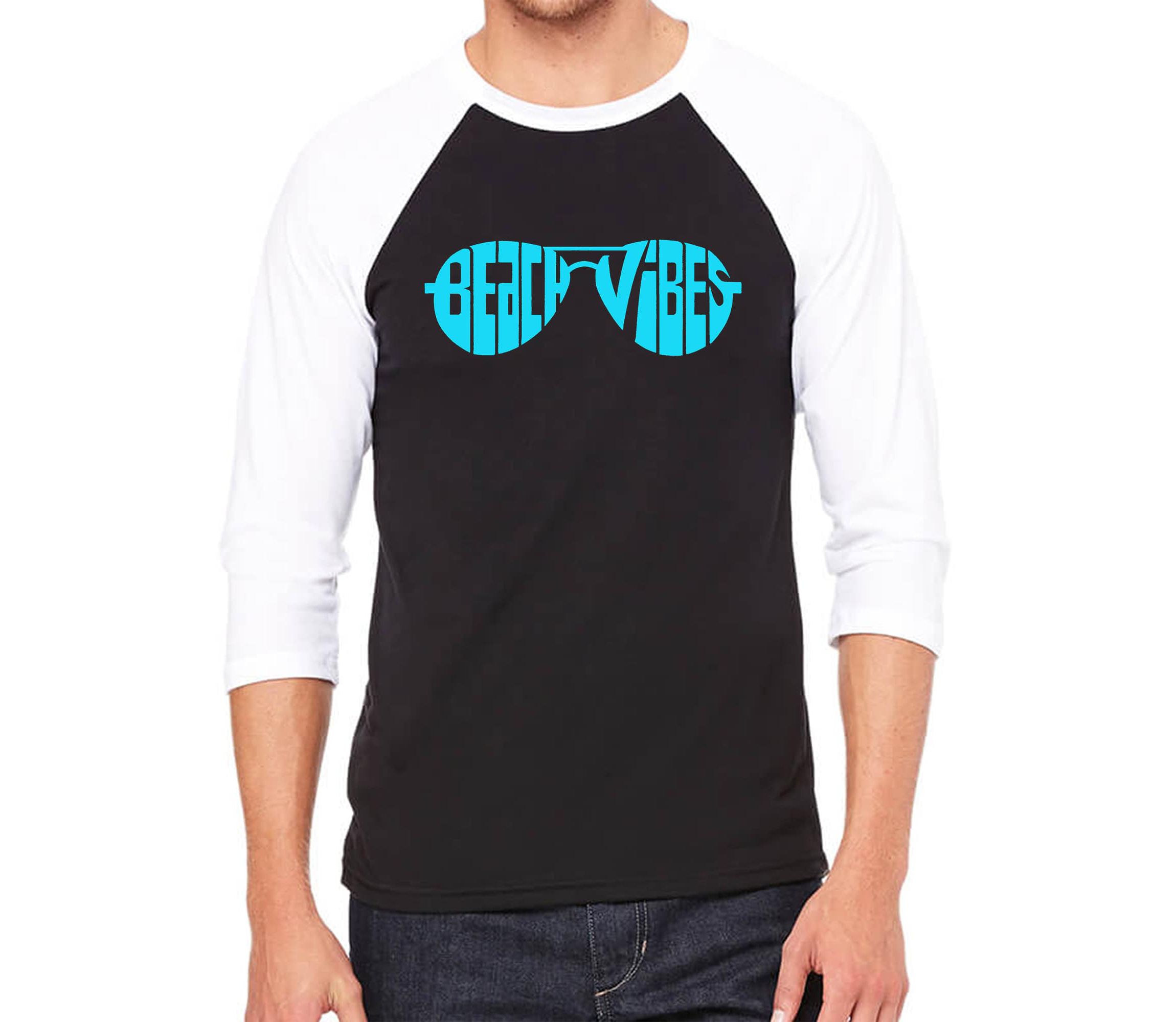 Beach Vibes - Mens Raglan Baseball Word Art T-Shirt