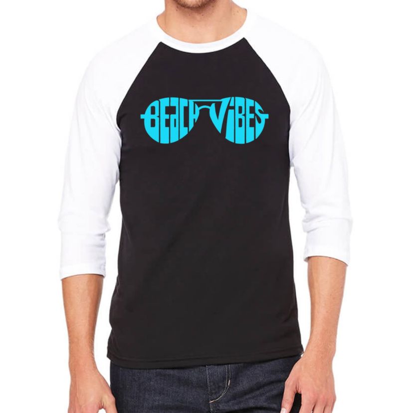Beach Vibes - Mens Raglan Baseball Word Art T-Shirt