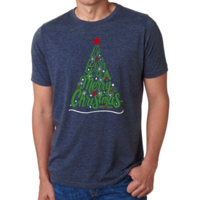 LA Pop Art We Wish You A Merry Christmas - Men's Premium Blend Word Art T-Shirt, Navy Blue, 3XL