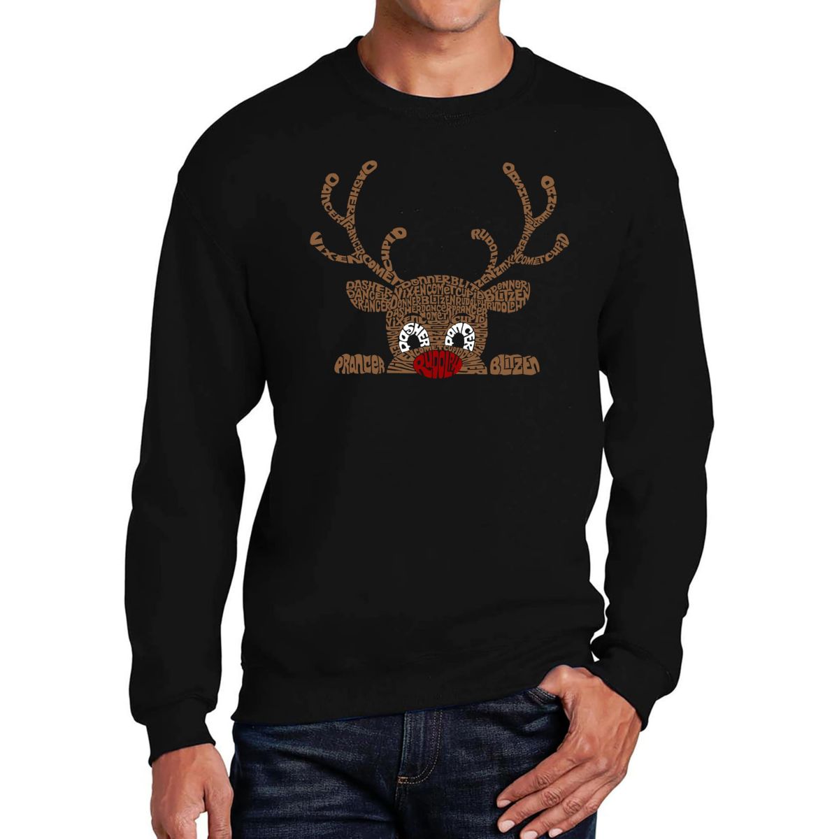 Peeking Reindeer - Mens Word Art Crewneck Sweatshirt