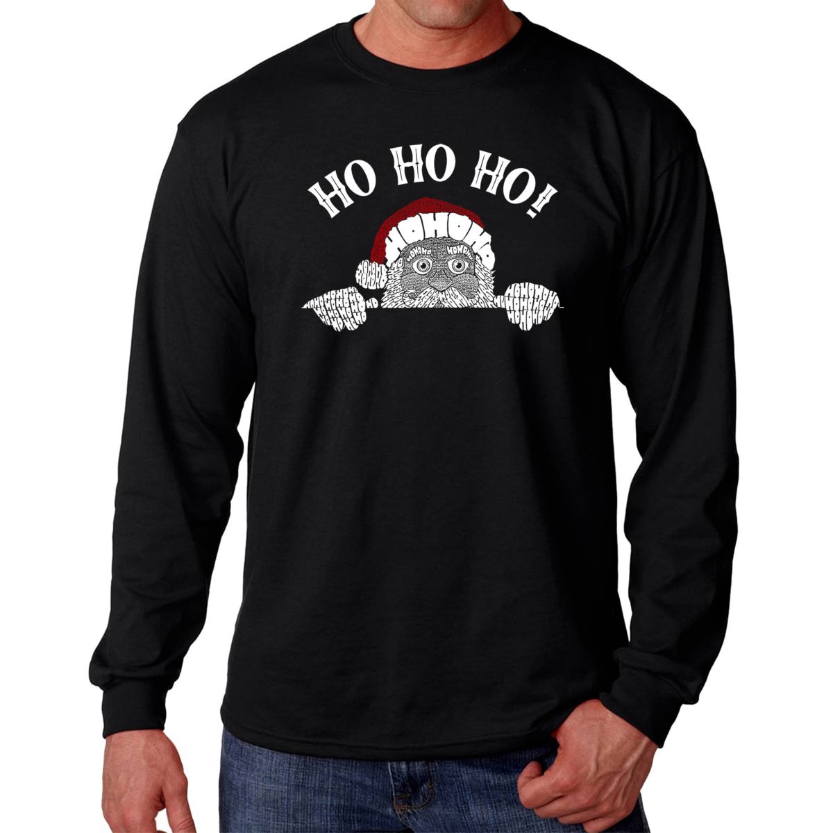 Peeking Santa - Mens Word Art Long Sleeve T-Shirt