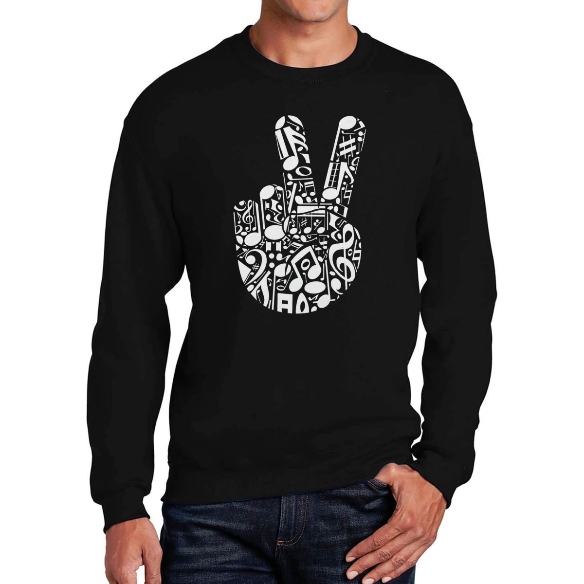 Peace Finger Notes - Mens Word Art Crewneck Sweatshirt