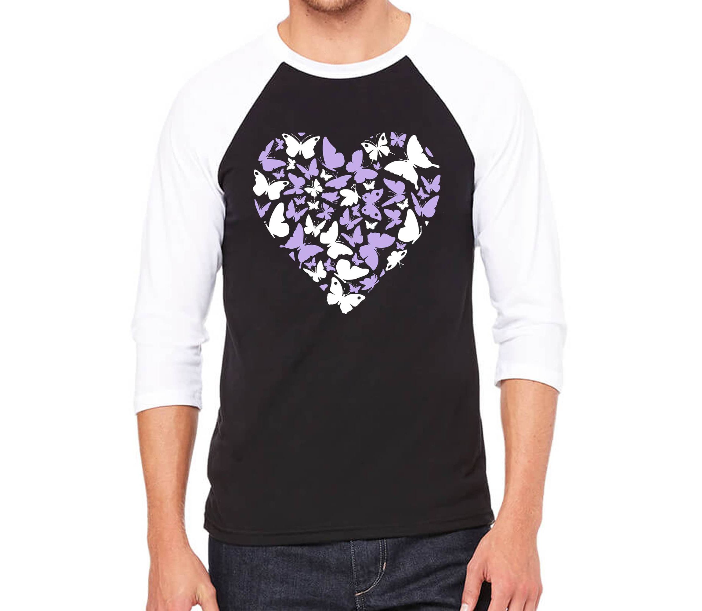 Butterfly Heart - Mens Raglan Baseball Word Art T-Shirt