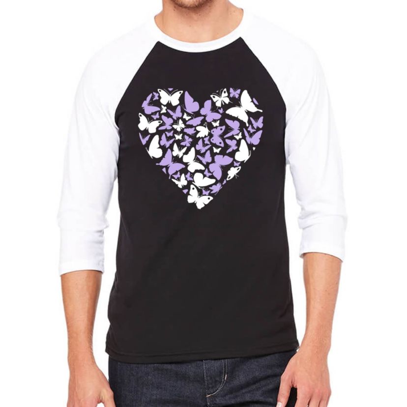 Butterfly Heart - Mens Raglan Baseball Word Art T-Shirt