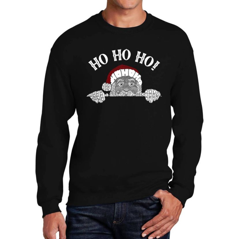 Peeking Santa - Mens Word Art Crewneck Sweatshirt