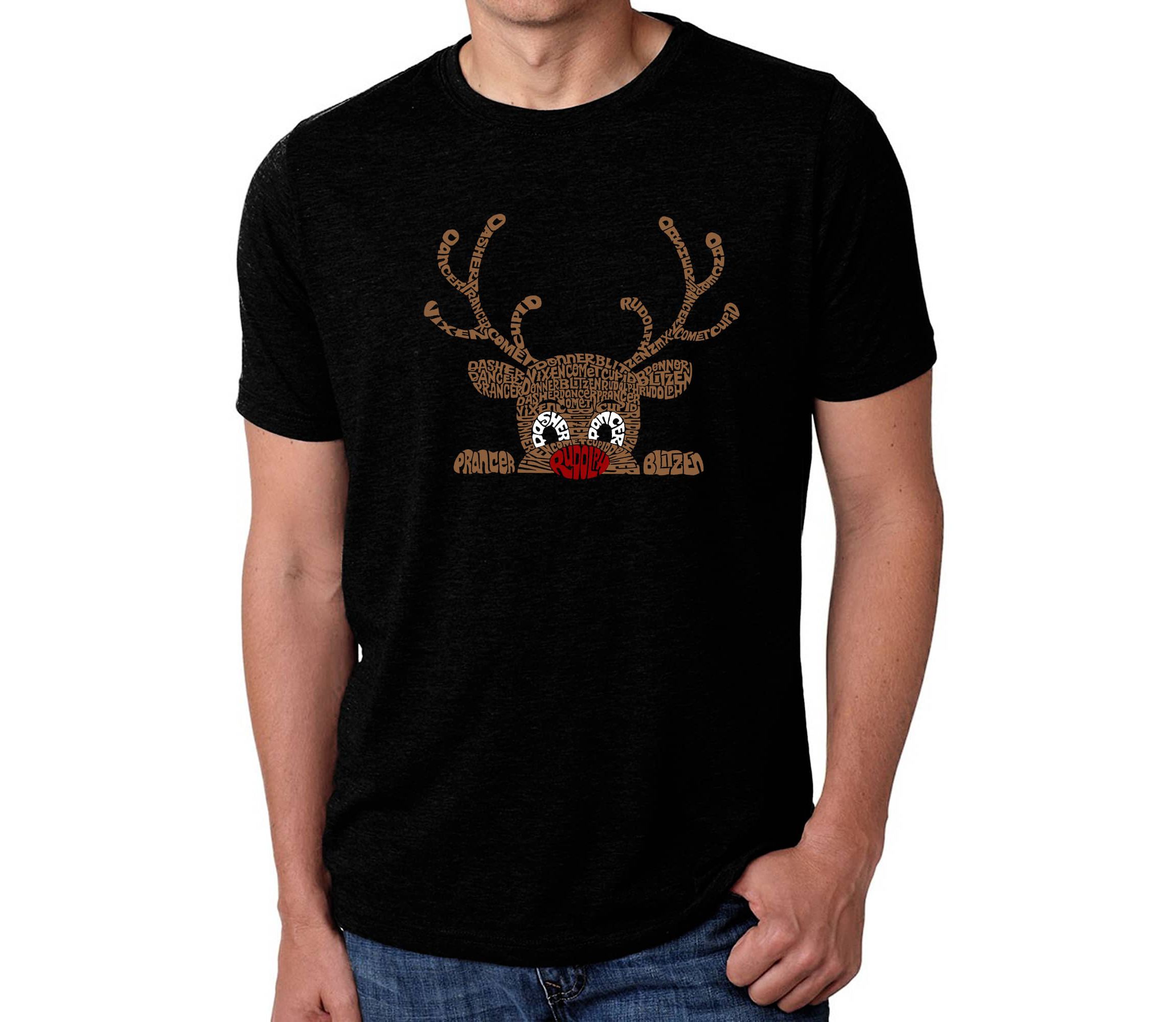 Peeking Reindeer - Mens Premium Blend Word Art T-Shirt