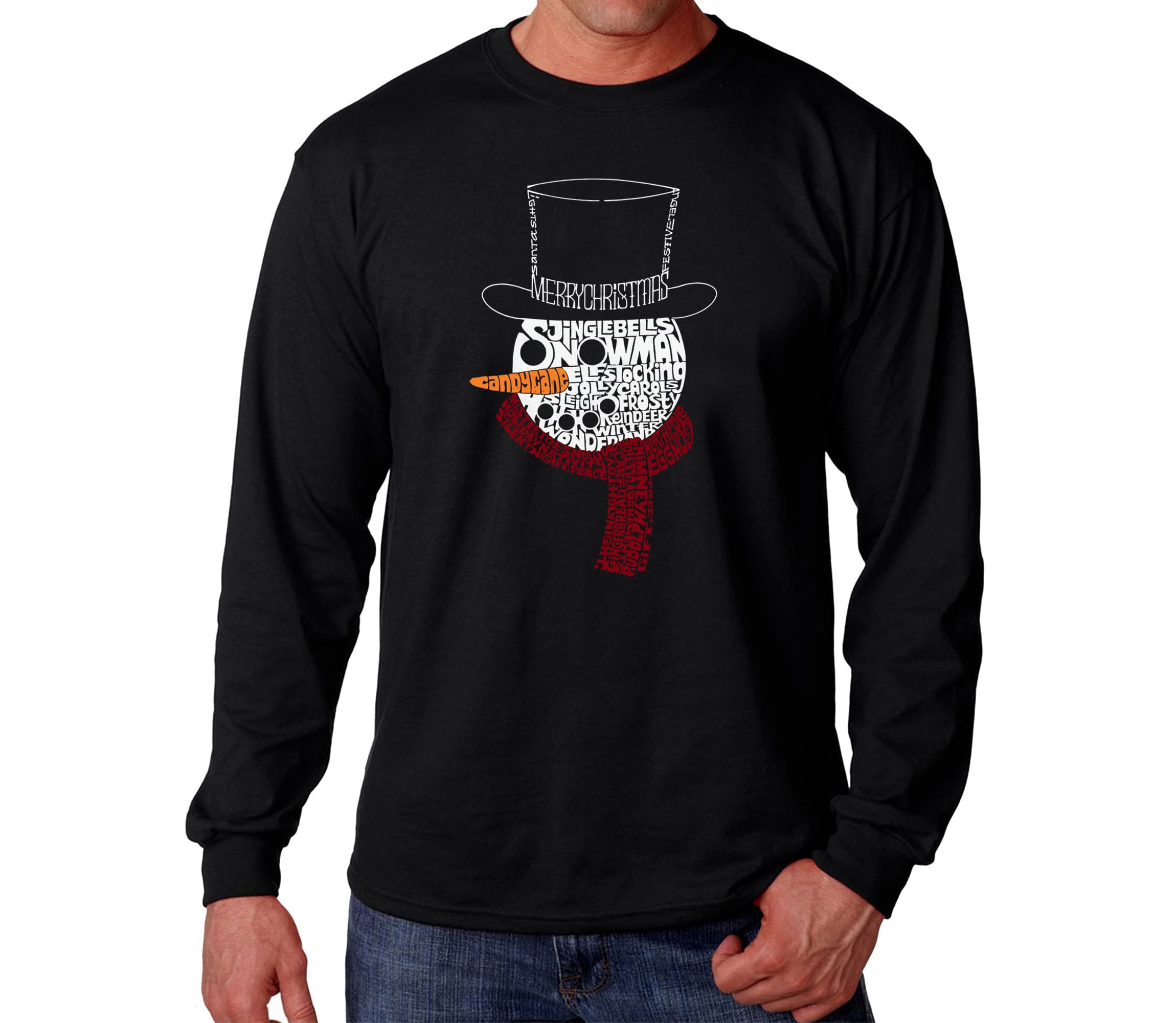 Snowman Face - Mens Word Art Long Sleeve T-Shirt