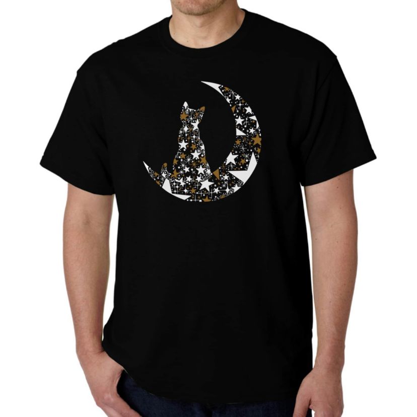 Cat Sitting On Moon - Mens Word Art T-Shirt
