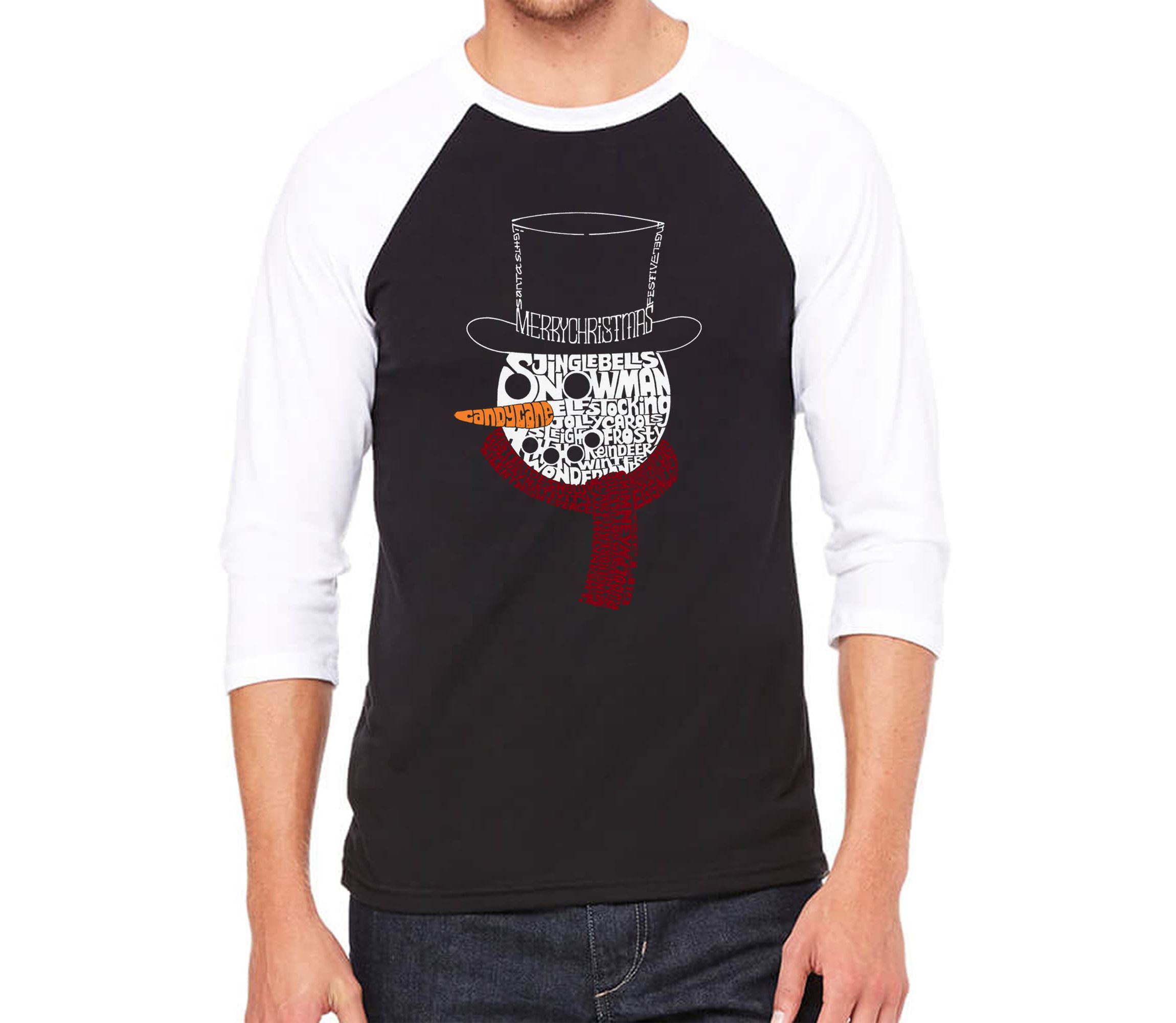Snowman Face - Mens Raglan Baseball Word Art T-Shirt