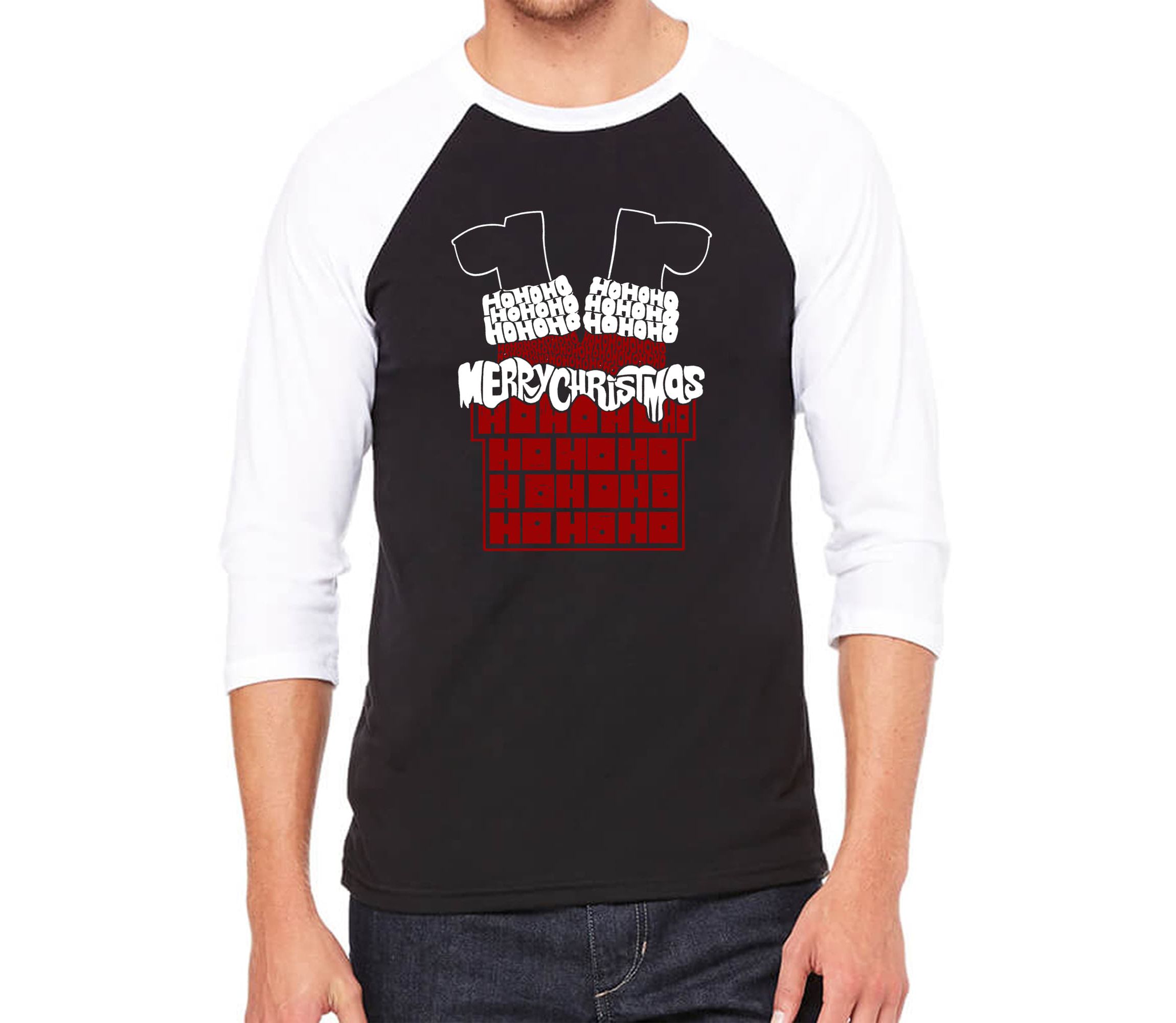 Chimney Santa - Mens Raglan Baseball Word Art T-Shirt