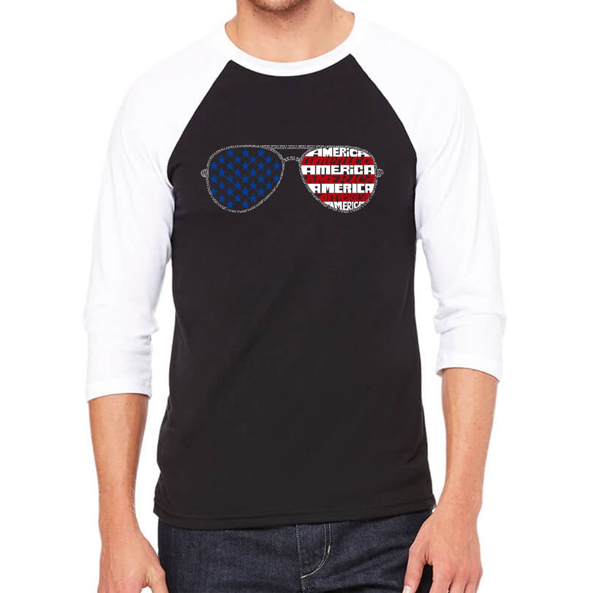 Americana Sunglasses - Mens Raglan Baseball Word Art T-Shirt