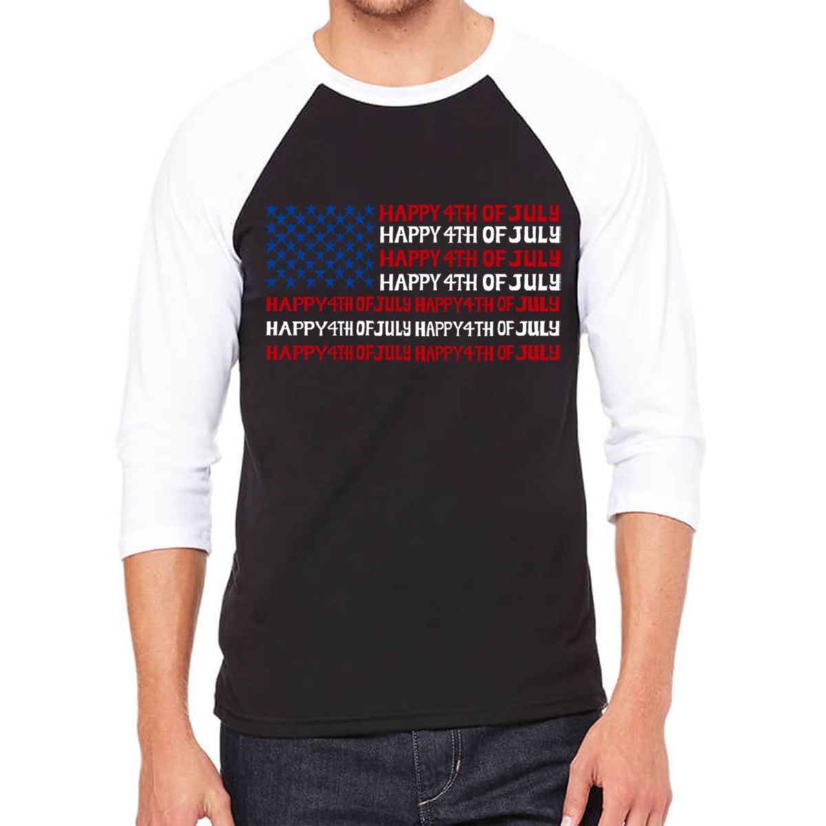 Happy 4th of July - Mens Raglan Baseball Word Art T-Shirt