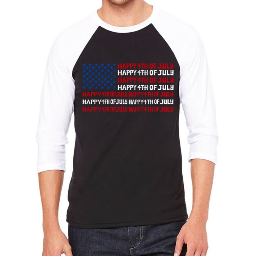 Happy 4th of July - Mens Raglan Baseball Word Art T-Shirt