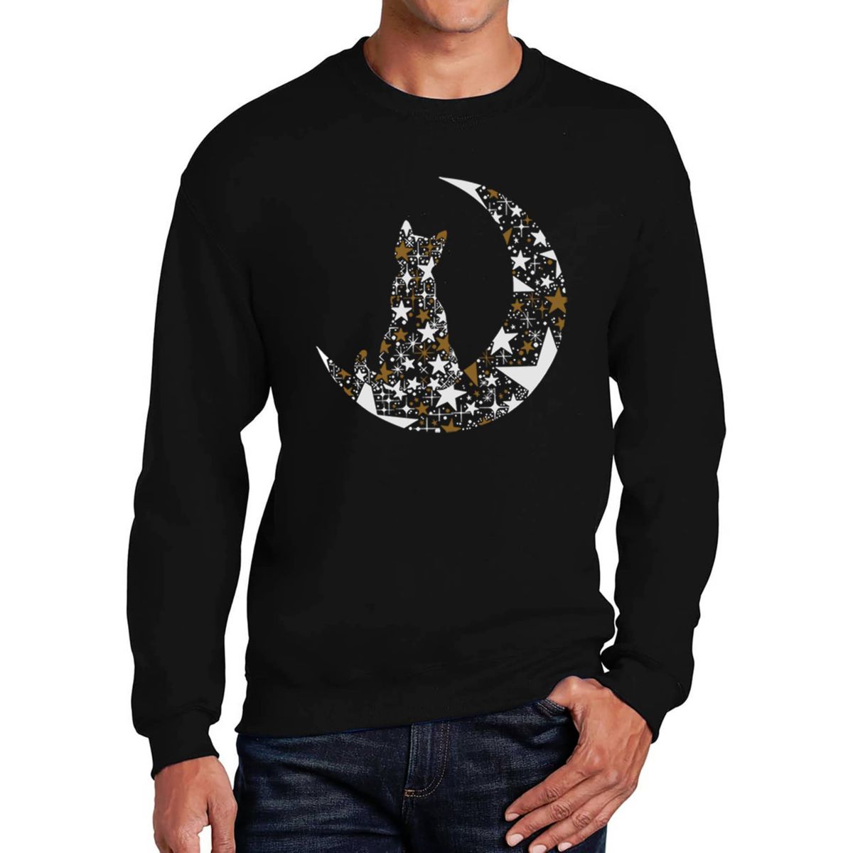 Cat Sitting On Moon - Mens Word Art Crewneck Sweatshirt