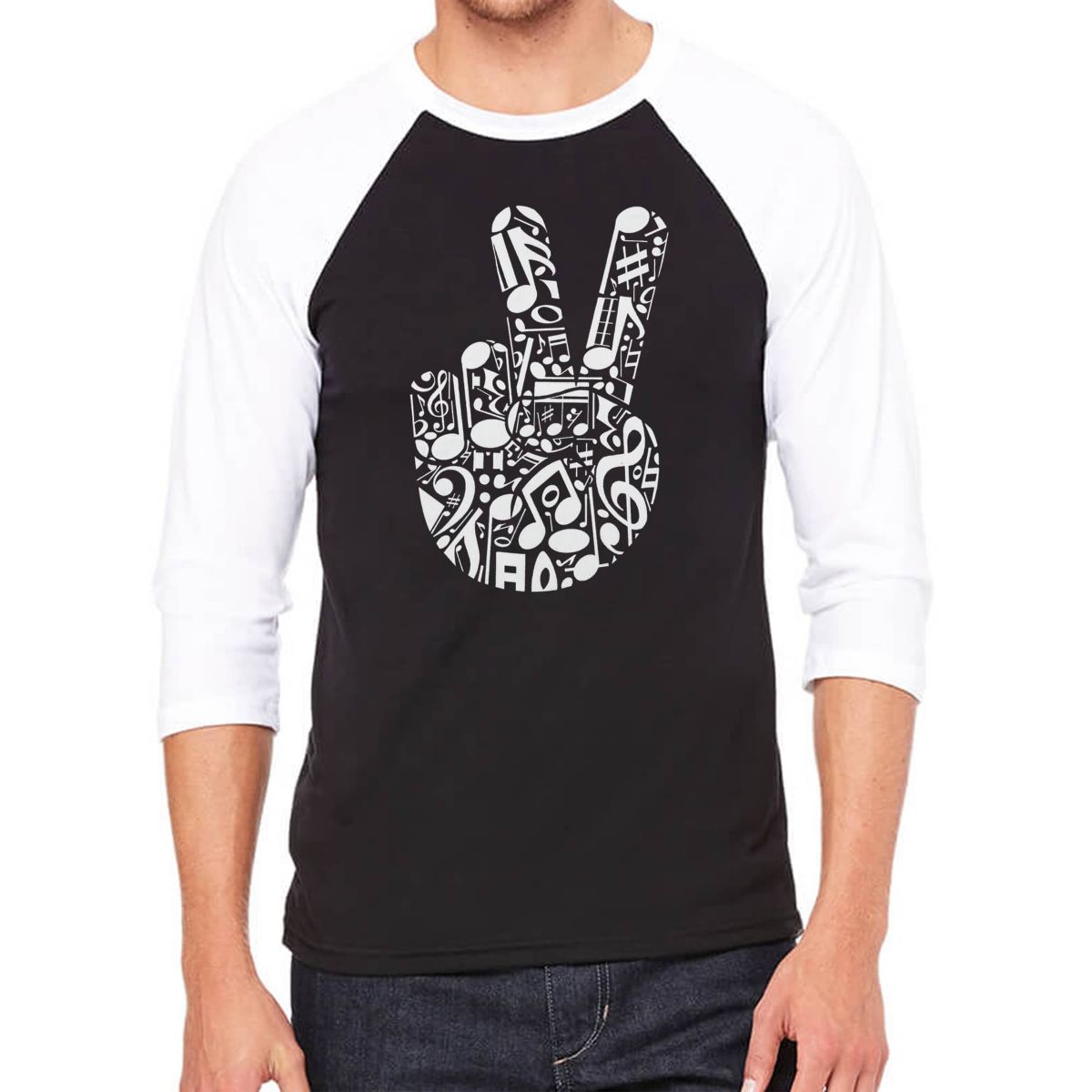 Peace Finger Notes - Mens Raglan Baseball Word Art T-Shirt