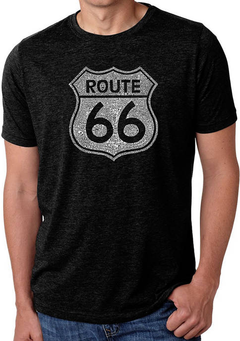 Premium Blend Word Art Graphic T-Shirt - Cities Along the Legendary Route 66