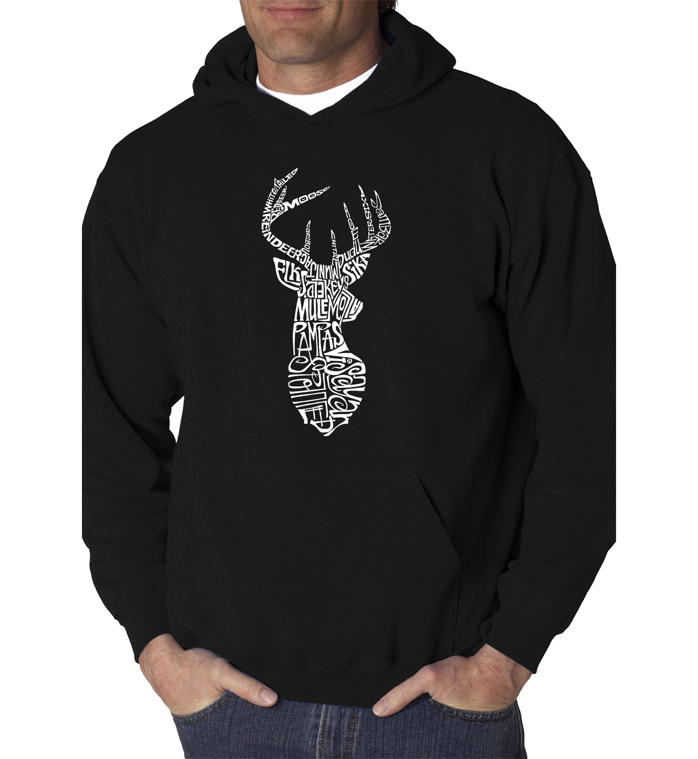 Word Art Graphic Hooded Sweatshirt - Types of Deer