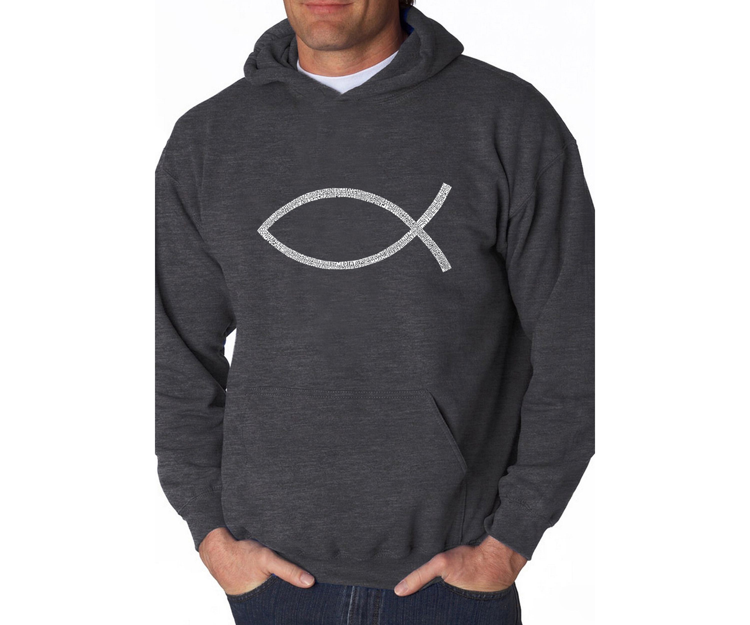 Word Art Hooded Sweatshirt - Jesus Fish