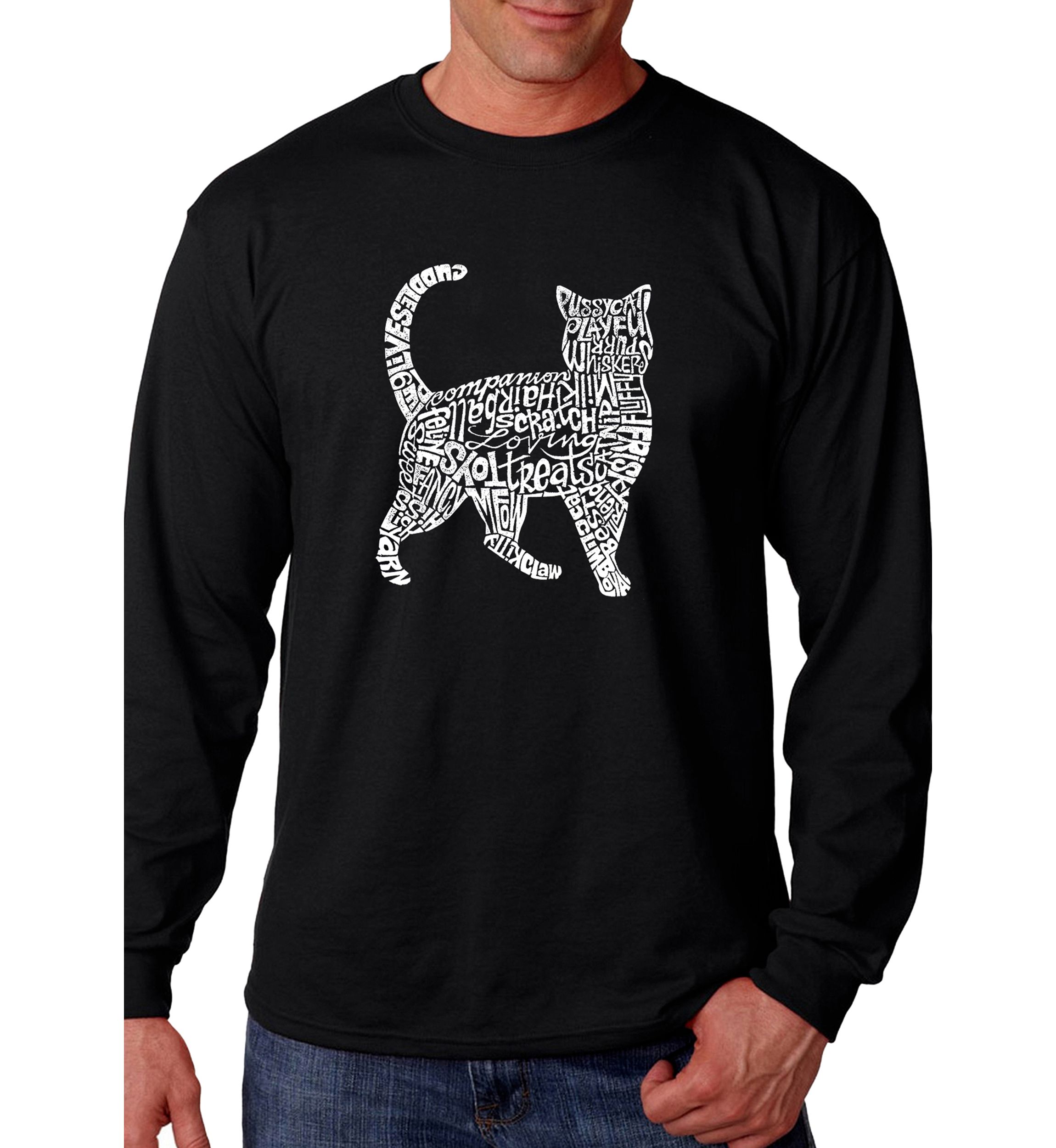 Word Art Long Sleeve Graphic T-Shirt - Cat