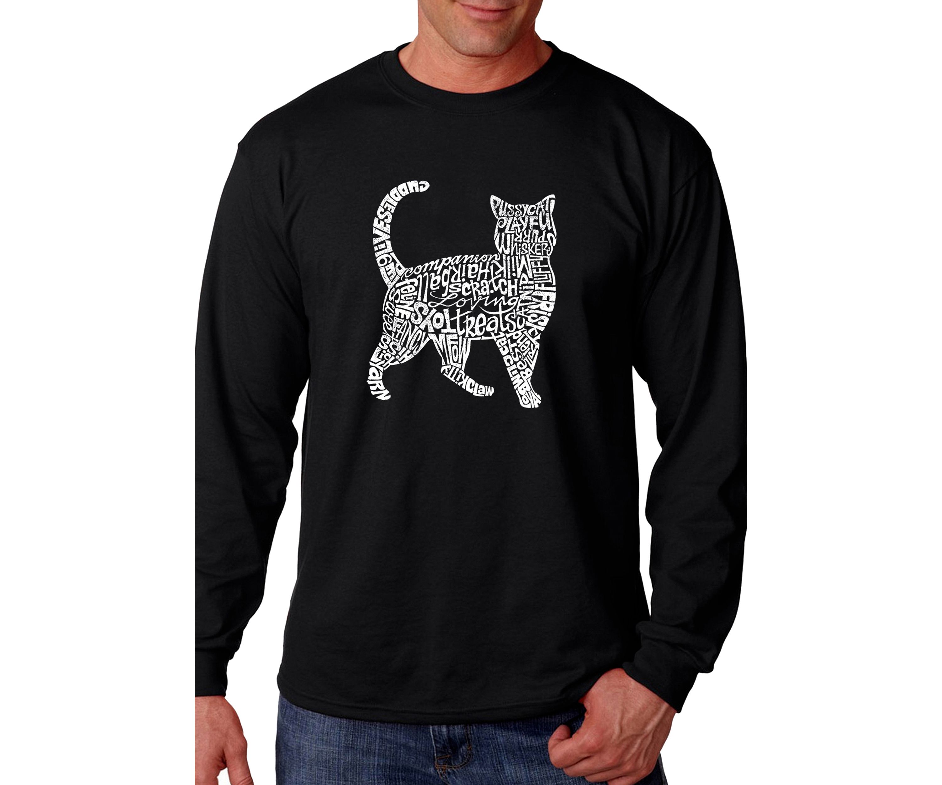 Word Art Long Sleeve Graphic T-Shirt - Cat