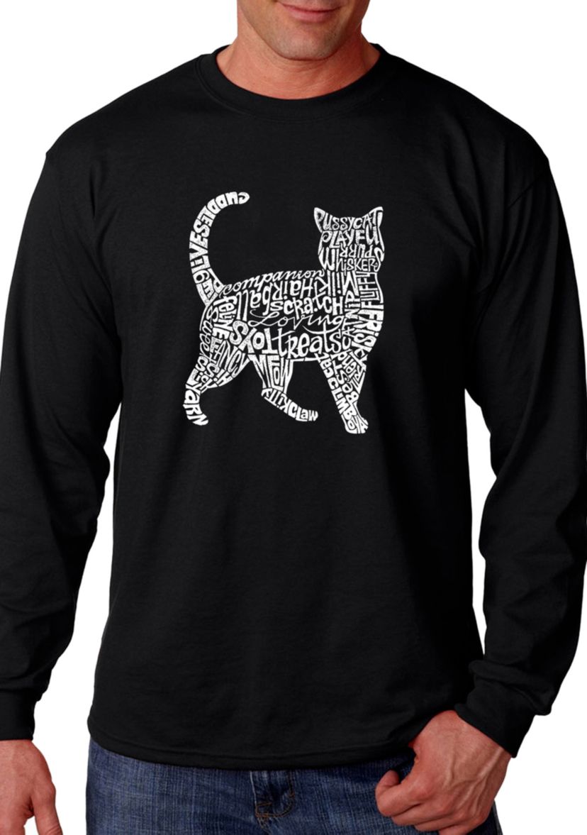 Word Art Long Sleeve Graphic T-Shirt - Cat