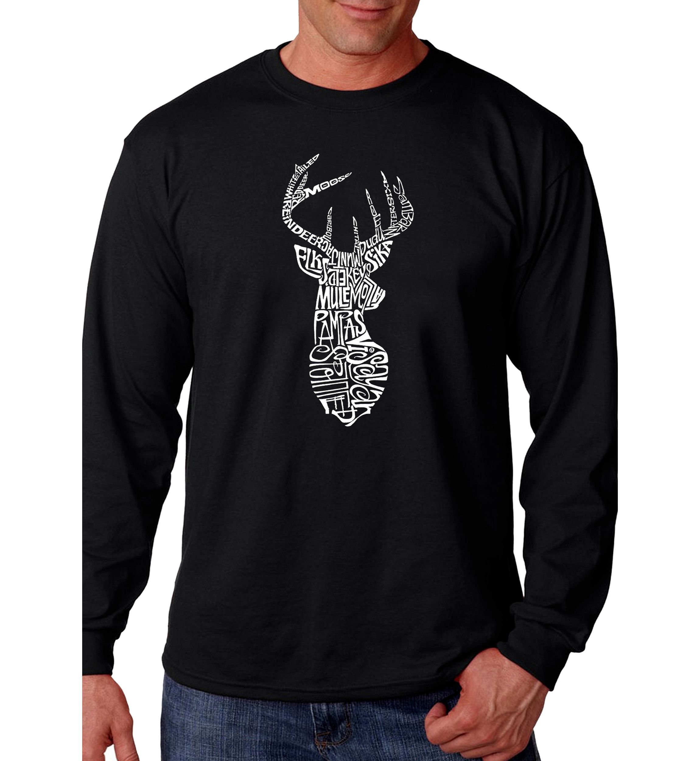 Word Art Long Sleeve Graphic T-Shirt - Types of Deer