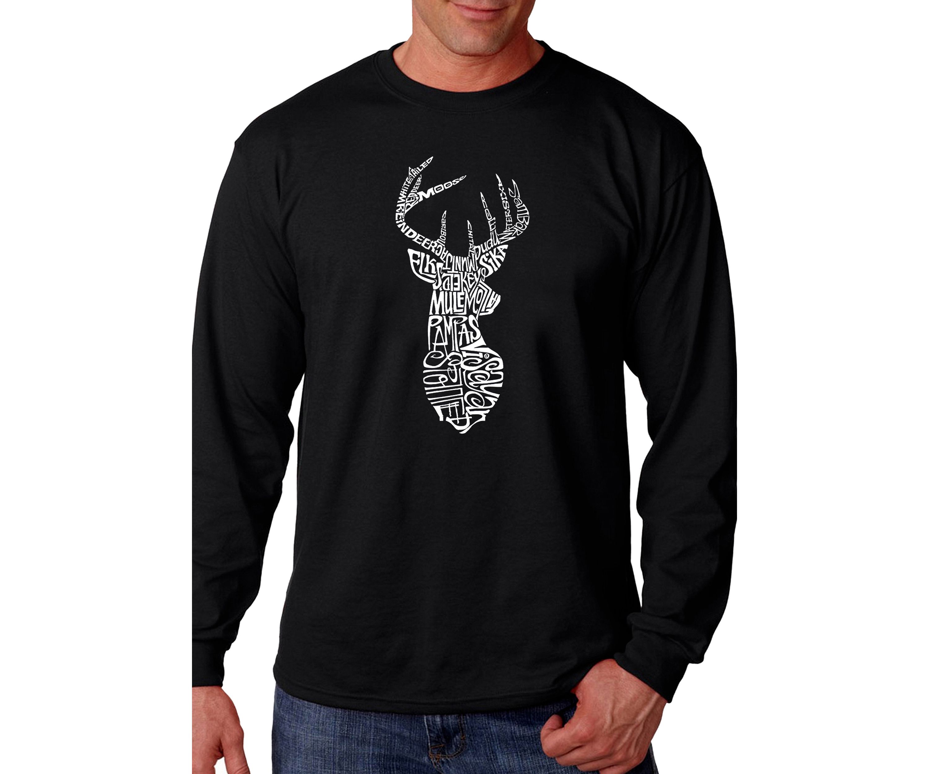Word Art Long Sleeve Graphic T-Shirt - Types of Deer
