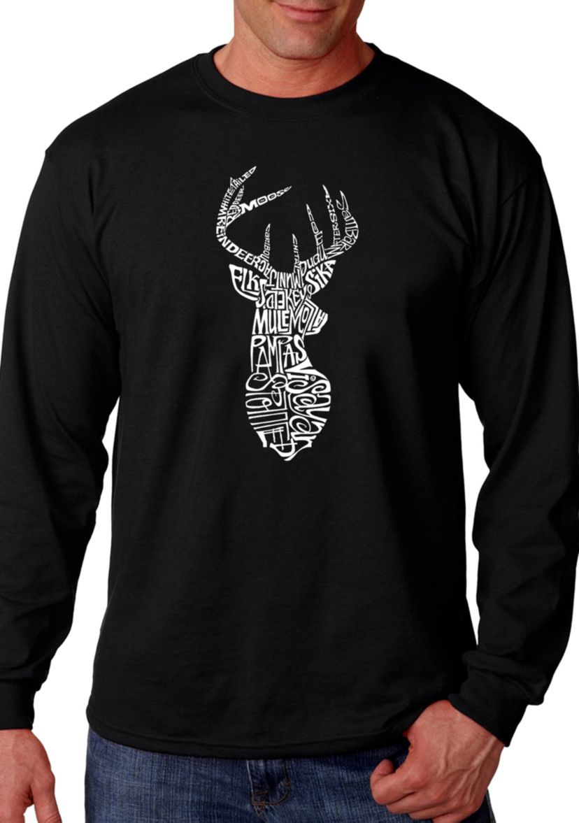 Word Art Long Sleeve Graphic T-Shirt - Types of Deer
