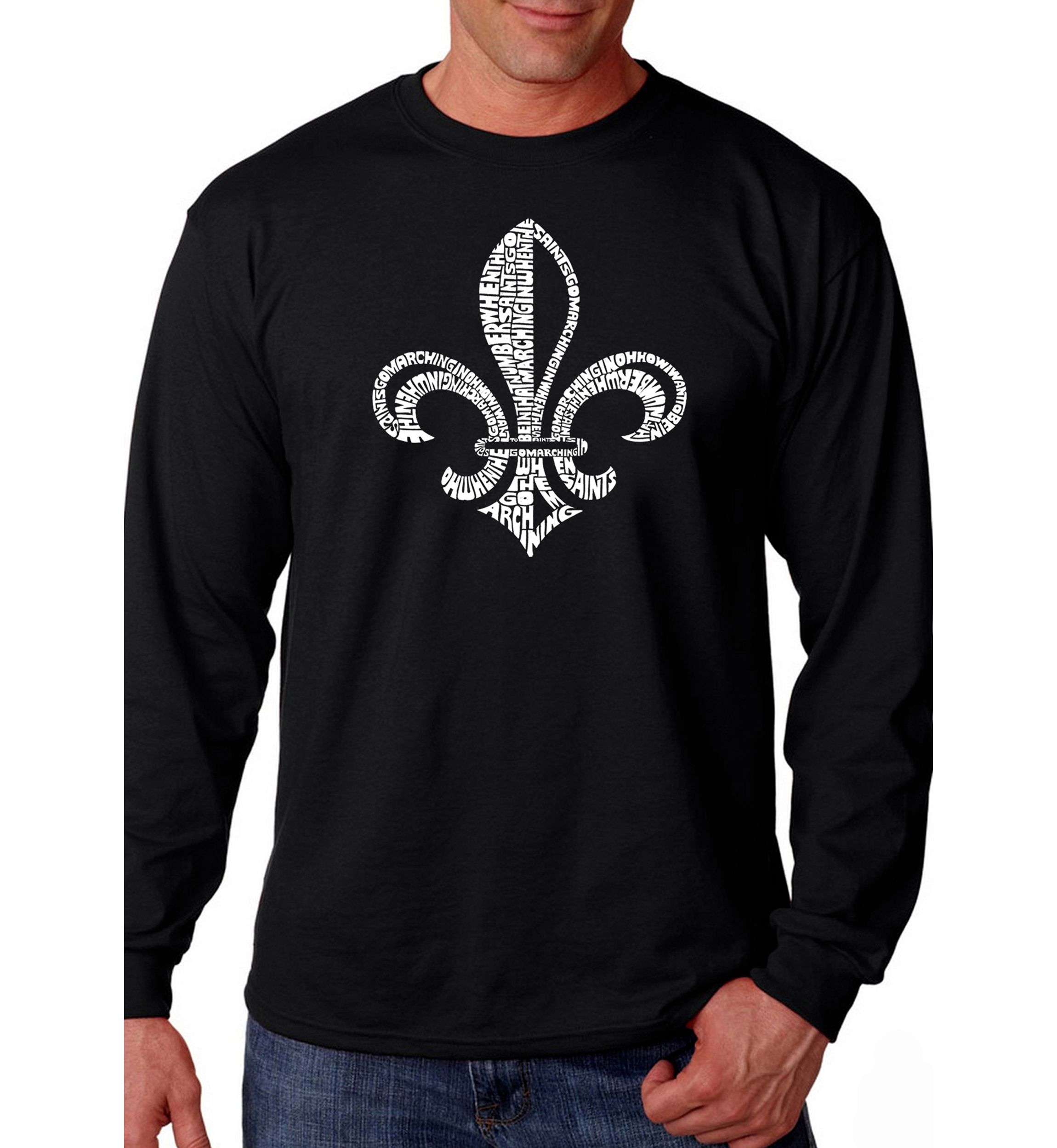 Word Art Long Sleeve Graphic T-Shirt - Lyrics to When The Saints Go Marching In 