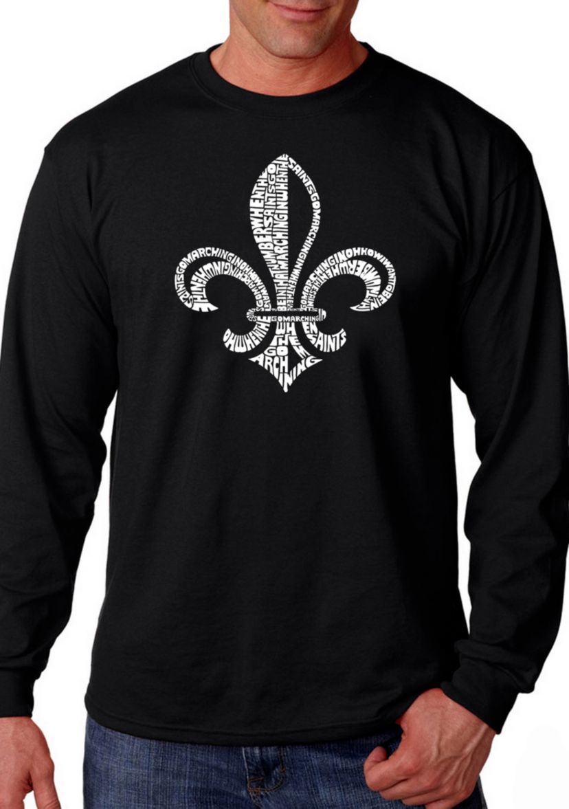 Word Art Long Sleeve Graphic T-Shirt - Lyrics to When The Saints Go Marching In 