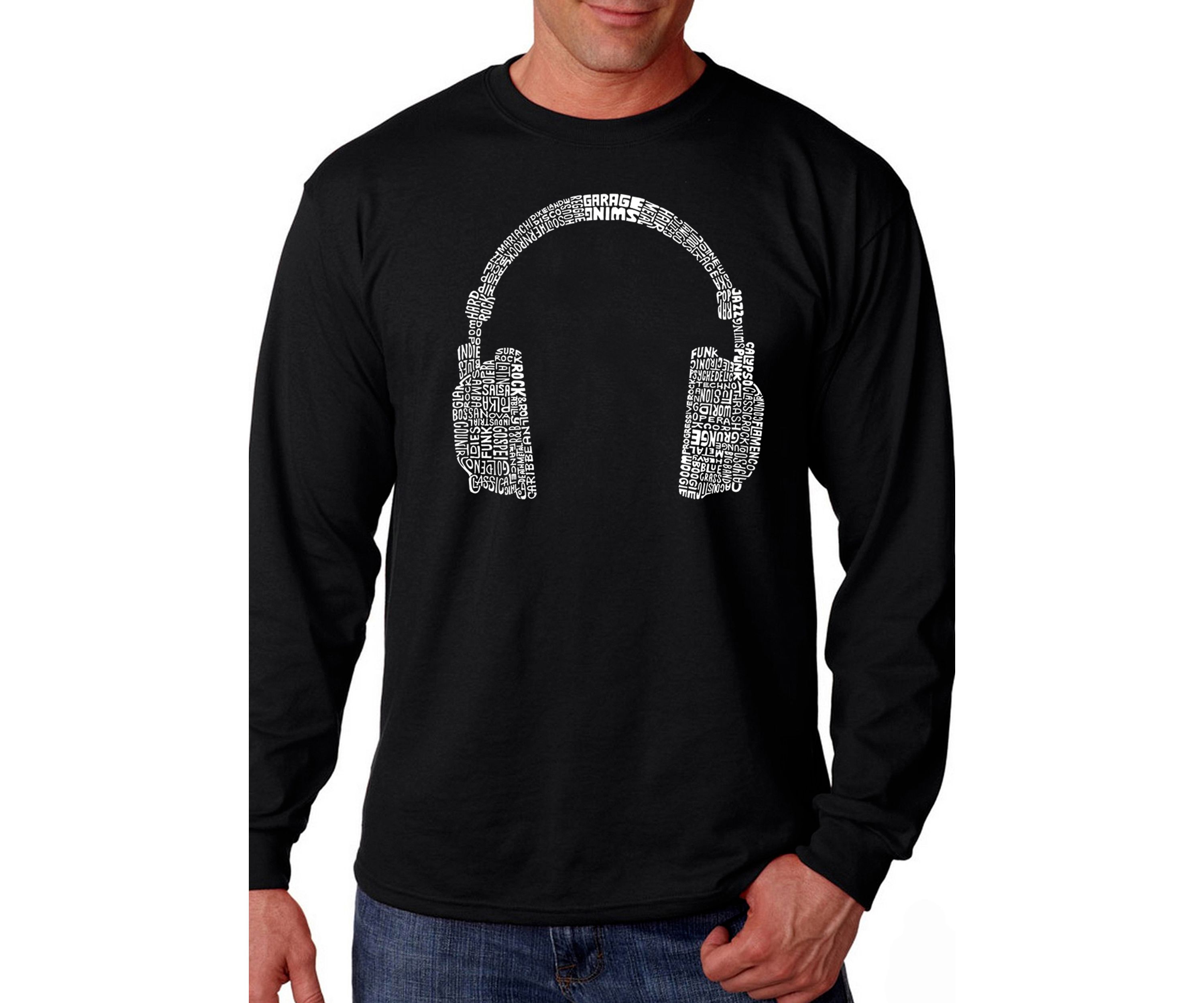 Word Art Long Sleeve Graphic T-Shirt - 63 Different Genres of Music