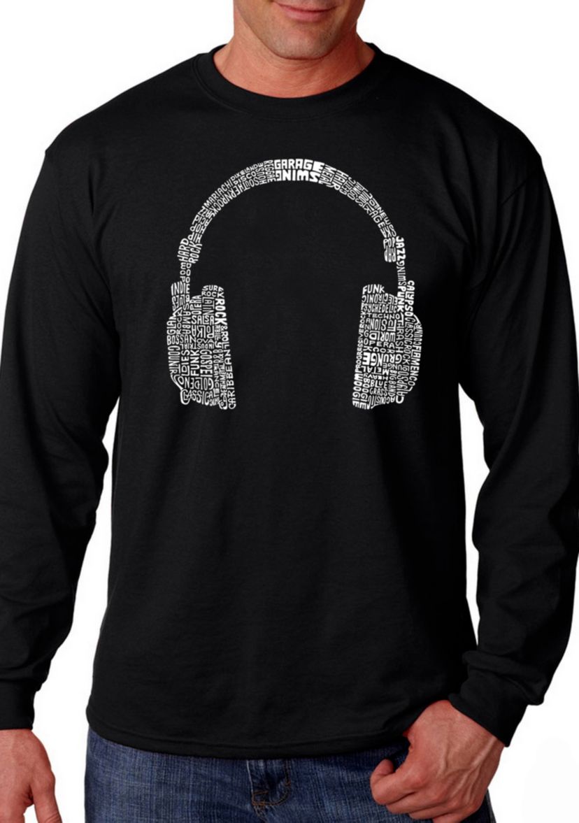 Word Art Long Sleeve Graphic T-Shirt - 63 Different Genres of Music