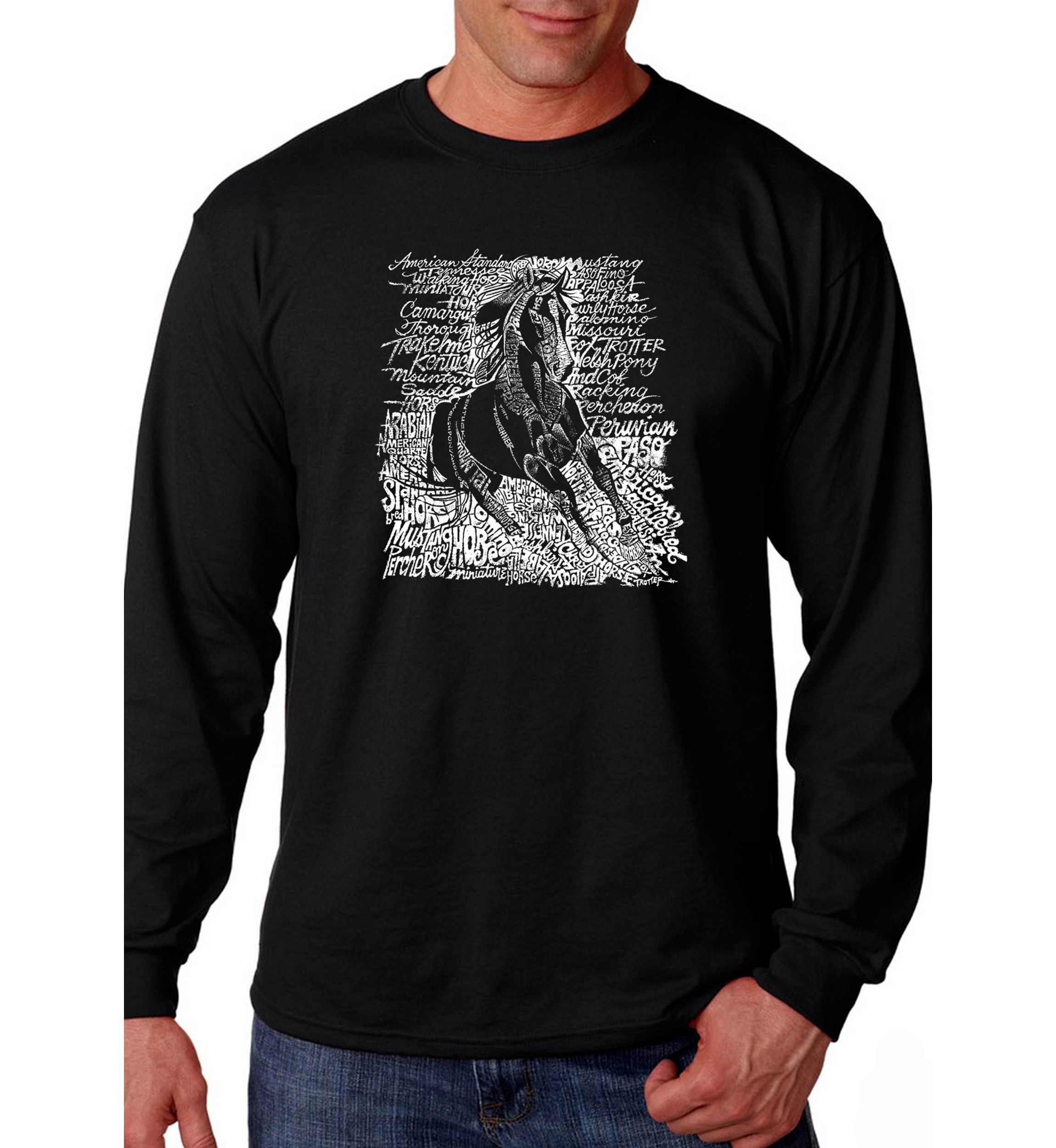 Word Art Long Sleeve Graphic T-Shirt - Popular Horse Breeds