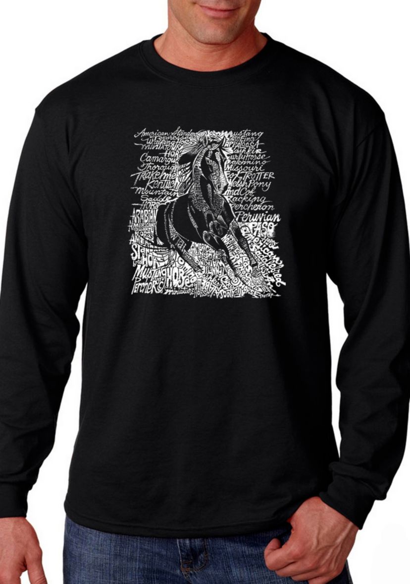 Word Art Long Sleeve Graphic T-Shirt - Popular Horse Breeds