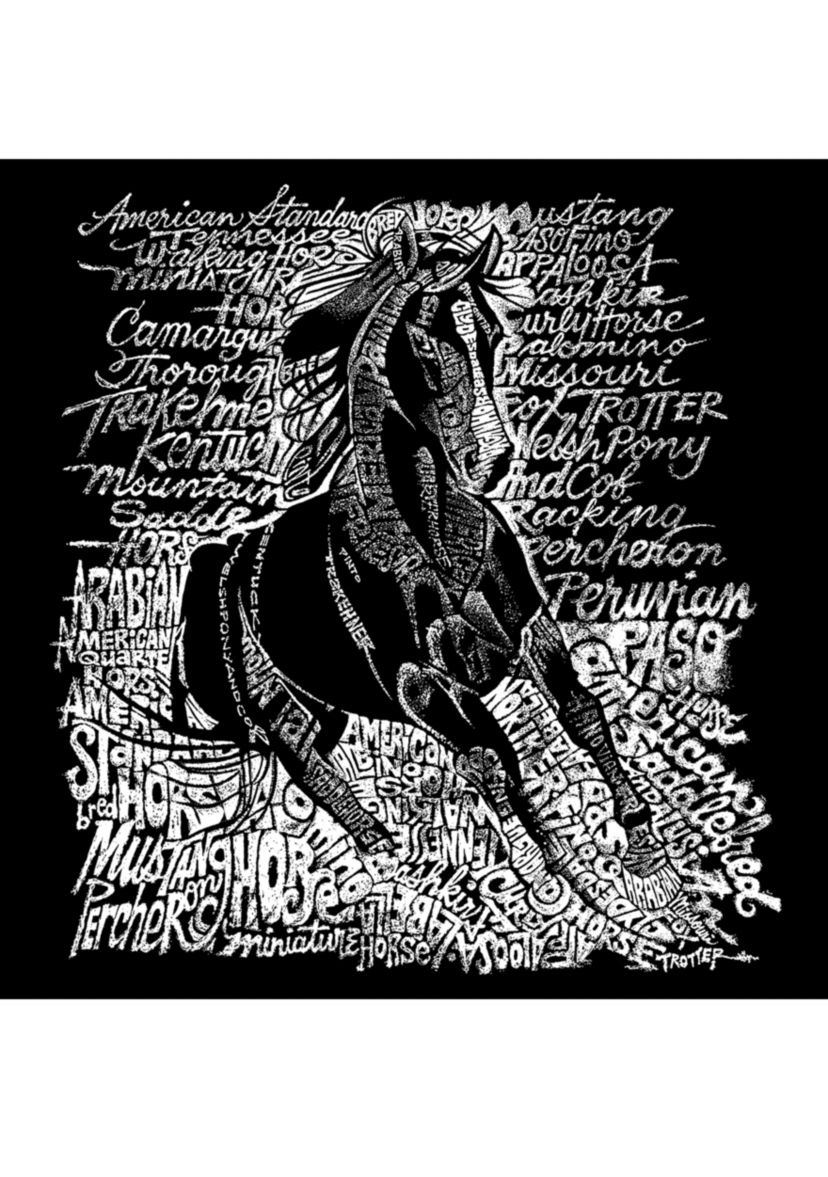 Word Art Long Sleeve Graphic T-Shirt - Popular Horse Breeds