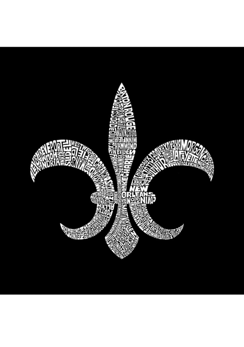 Word Art Long Sleeve T Shirt - Fleur De Lis - Popular Louisiana Cities